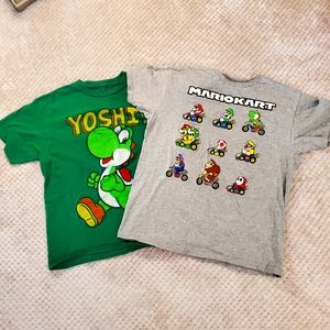 SUPER MARIO T SHIRT BOYS SIZE M AND L GREEN AND A GREY SHIRT